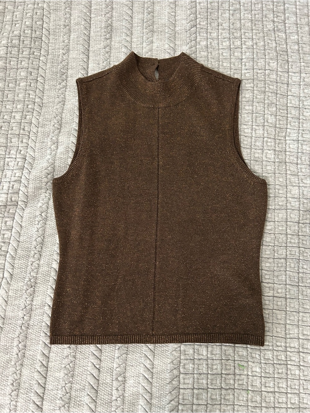 PAIGE Metallic Brown Ribbed Mock Neck Sweater Top